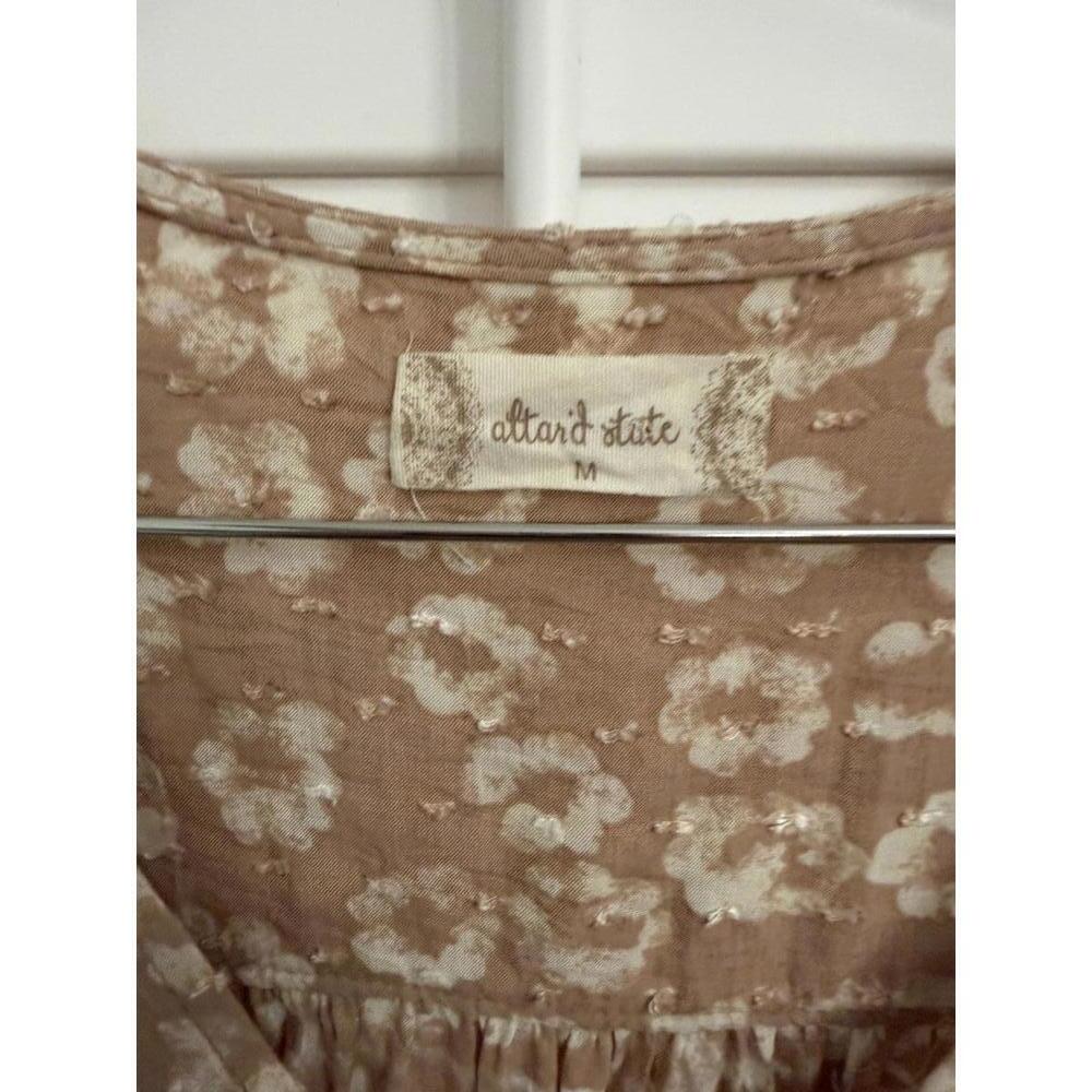 Altar'd State Soft Peach Open Tie Front Pink Flocked Wrap-Around Blouse - Picture 5 of 6